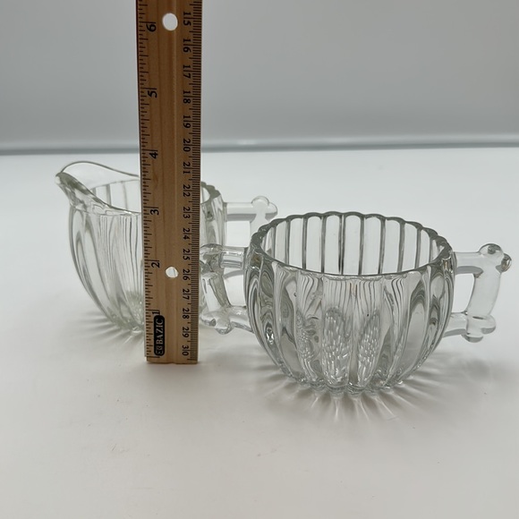 Jeannette Glass Clear Sugar Creamer Set Vintage Ribbed Hobnail Bottom - Picture 16 of 16